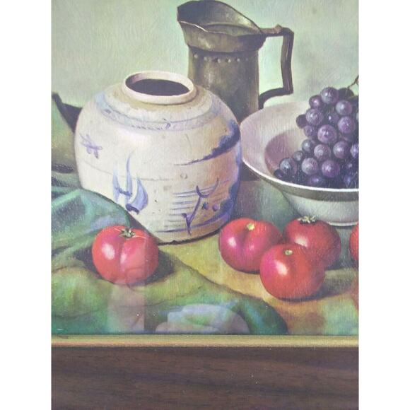 Fruit Print Tomatoes Grapes Jug And Bowl Textures 1970's - Picture 5 of 9